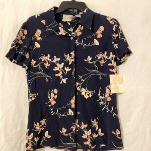 Emma James Navy Blue Floral Blouse | NWT